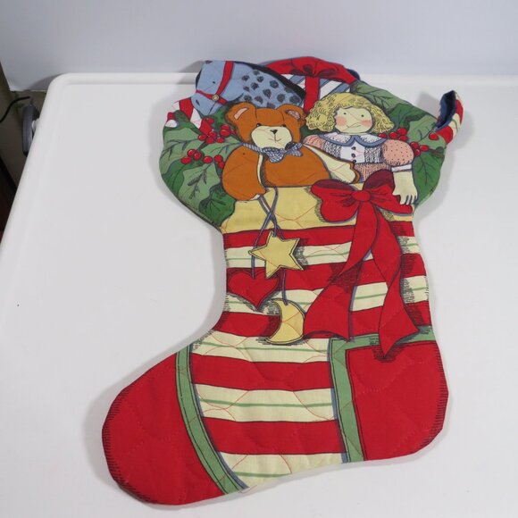 Quilted Large SUSAN WINGET Stocking (warm red & deep blue) FINISHED all sides - Picture 1 of 7